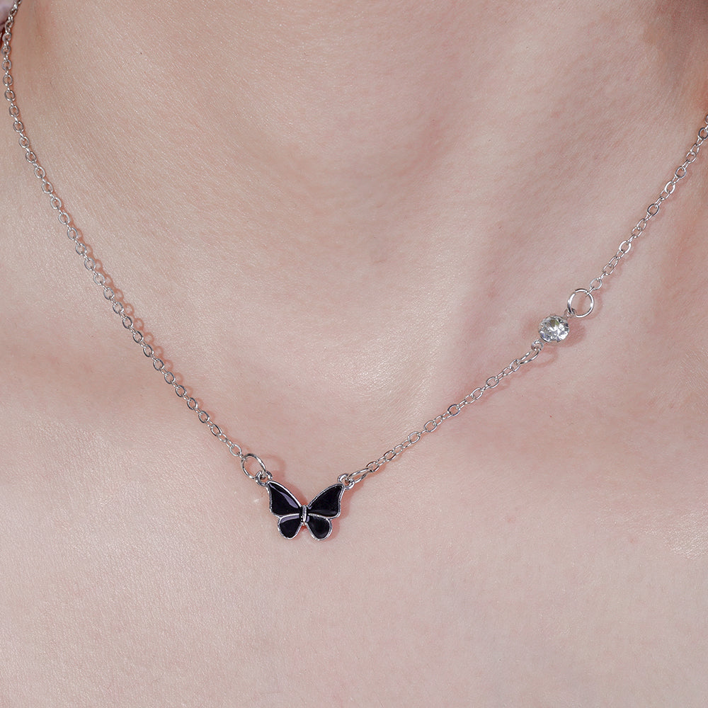 Black Butterfly Pendant Necklace - All Mart