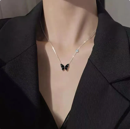 Black Butterfly Pendant Necklace - All Mart